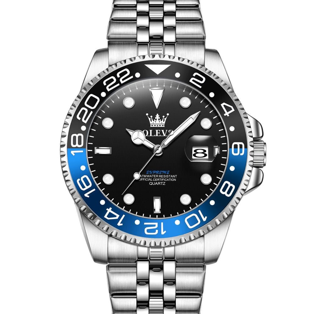 OLEVS 5657 Herrklocka – Lyxig Original Quartz Business/Sport – Vattentät 3 bar, Lysande, Stöttålig, Komplett Kalender, Diver-stil