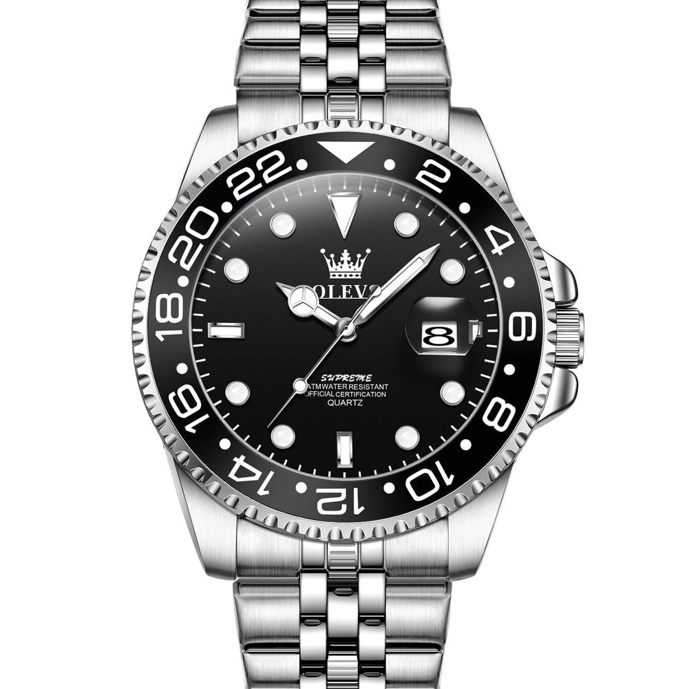 OLEVS 5657 Herrklocka – Lyxig Original Quartz Business/Sport – Vattentät 3 bar, Lysande, Stöttålig, Komplett Kalender, Diver-stil