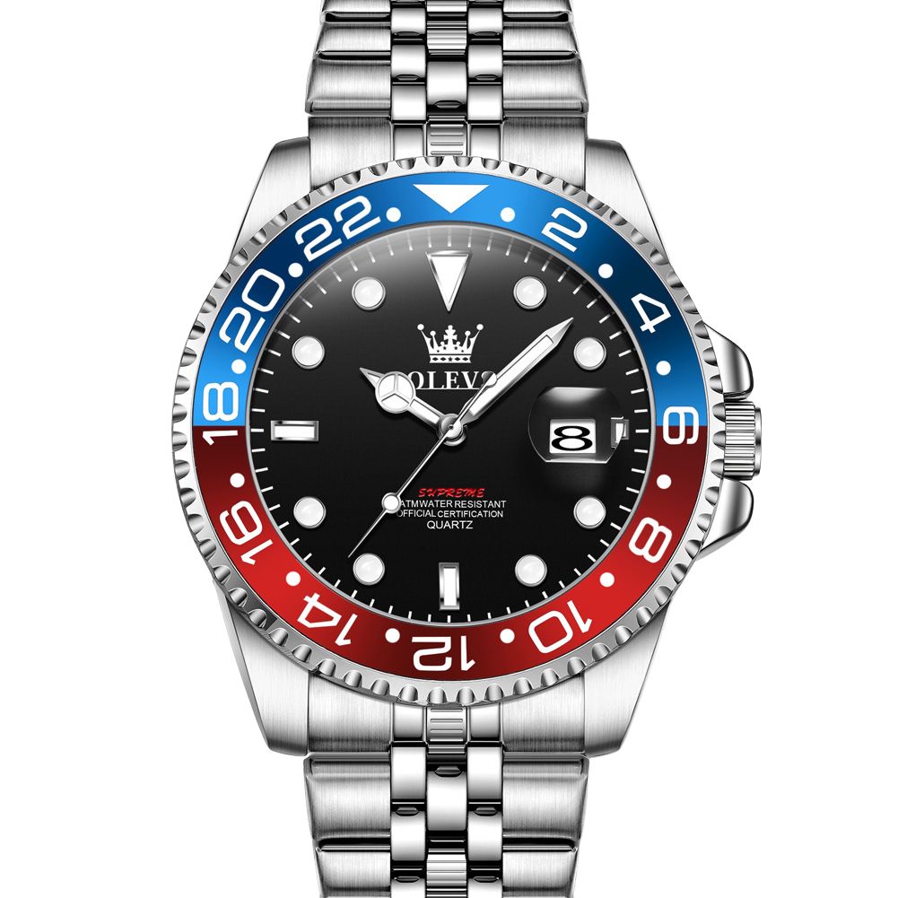 OLEVS 5657 Herrklocka – Lyxig Original Quartz Business/Sport – Vattentät 3 bar, Lysande, Stöttålig, Komplett Kalender, Diver-stil