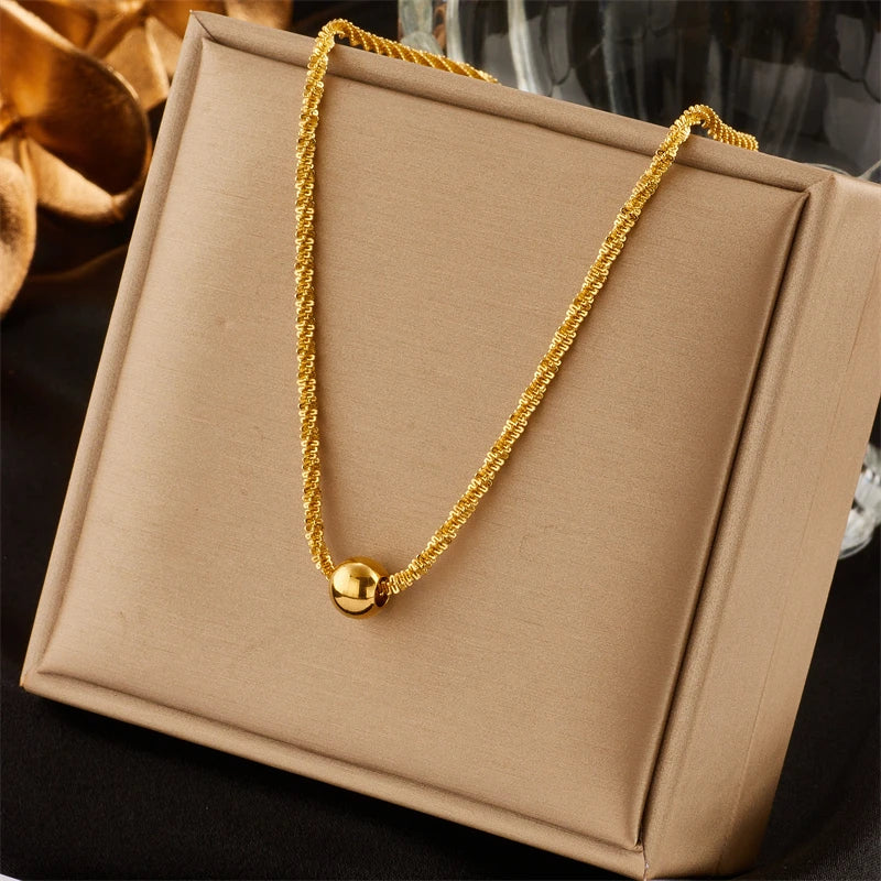 MEYRROYU 316L Rostfritt Stål – Elegant Guldpläterat Kulhänge Halsband för Kvinnor | 18K Guldplätering | Bröllop & Fest
