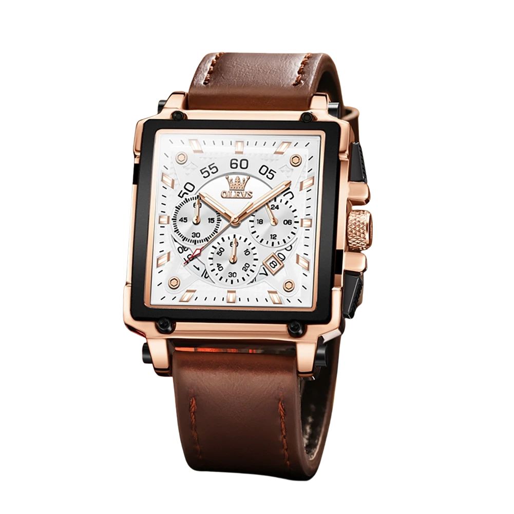 OLEVS 9919 Quartz Herrklocka – Sportig, Vattentät med Fyrkantig Design