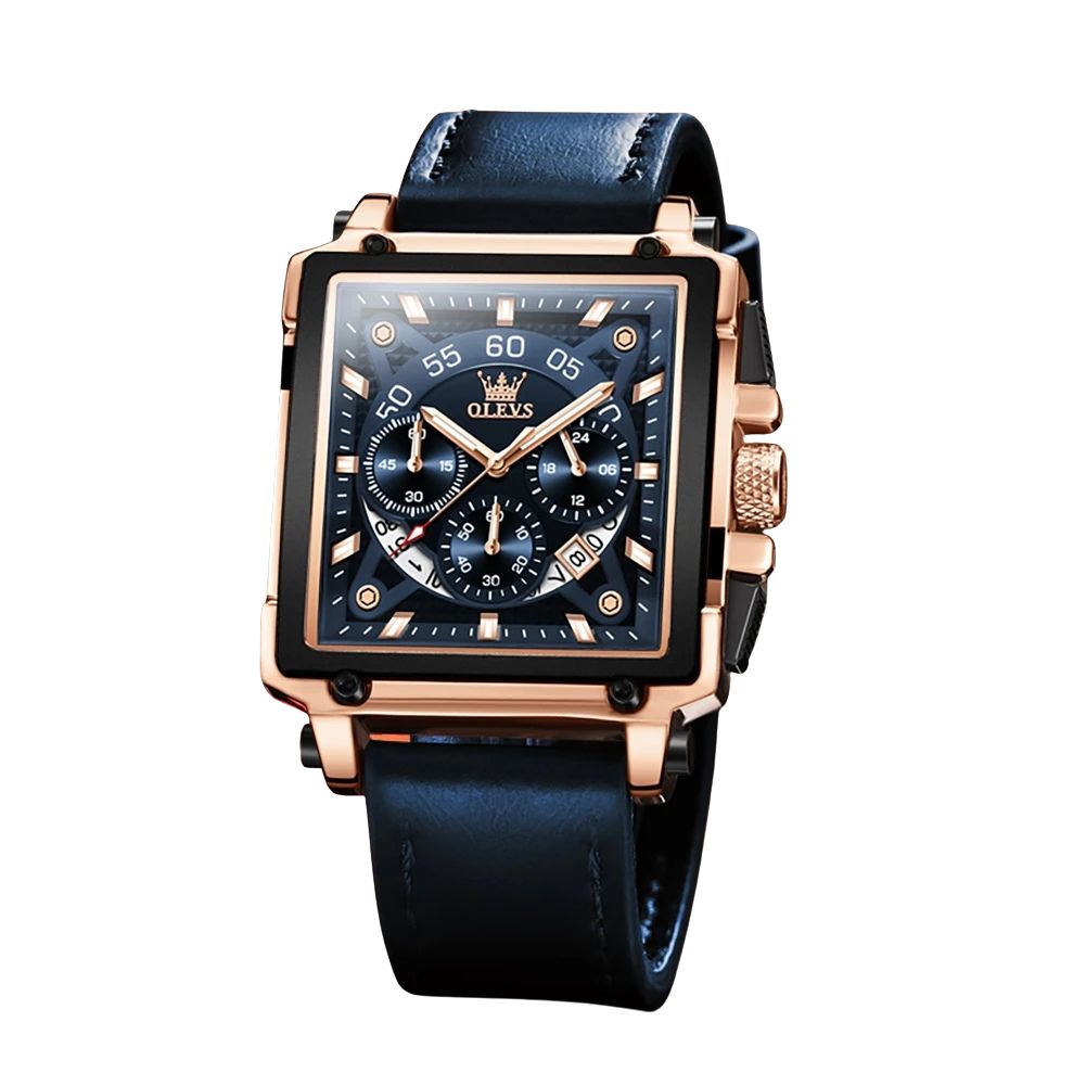 OLEVS 9919 Quartz Herrklocka – Sportig, Vattentät med Fyrkantig Design