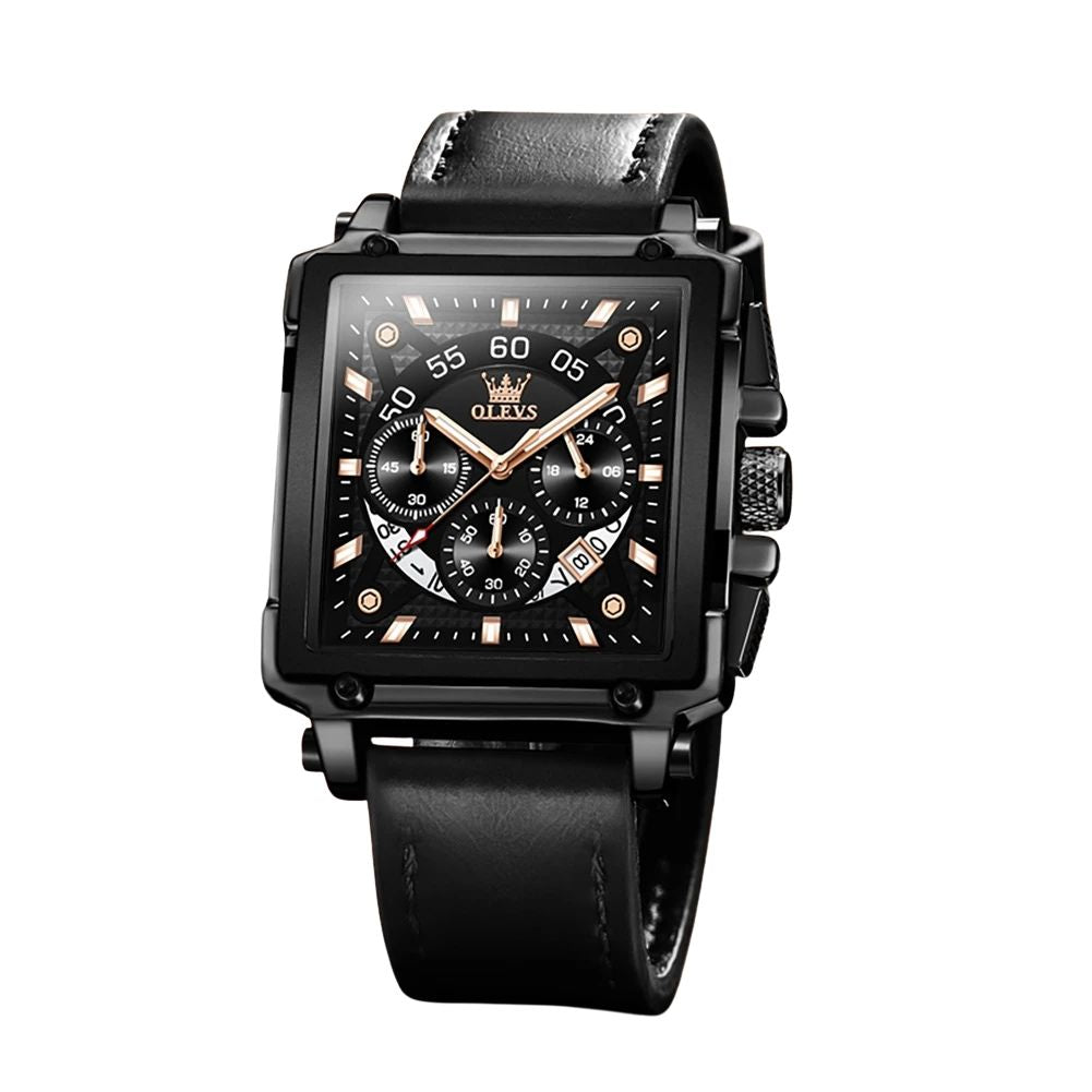 OLEVS 9919 Quartz Herrklocka – Sportig, Vattentät med Fyrkantig Design