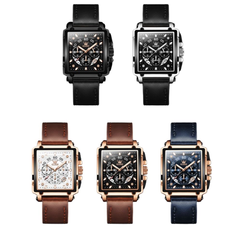 OLEVS 9919 Quartz Herrklocka – Sportig, Vattentät med Fyrkantig Design