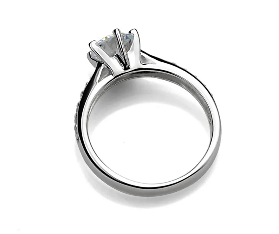 Lyxig 925 Sterling Silver Ring för Kvinnor – Sexklo-design med 1.0 ct Imitationsdiamant, Trendig Geometrisk Damring