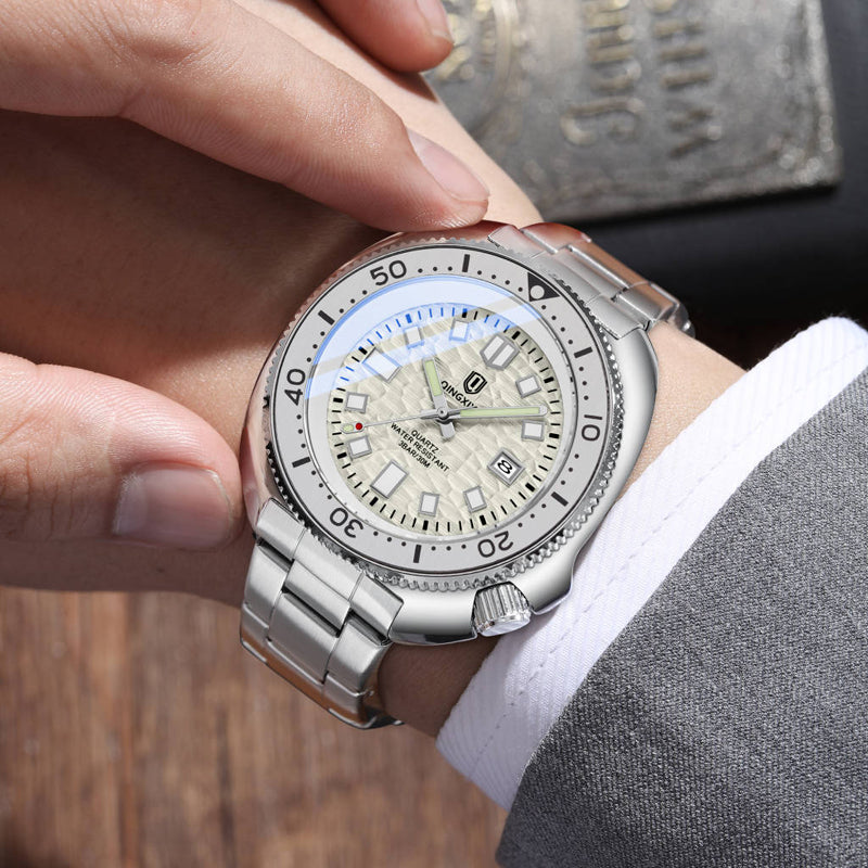 QINGXIYA 6672 – Stilren Herrklocka i Rostfritt Stål med Lyst och Precision