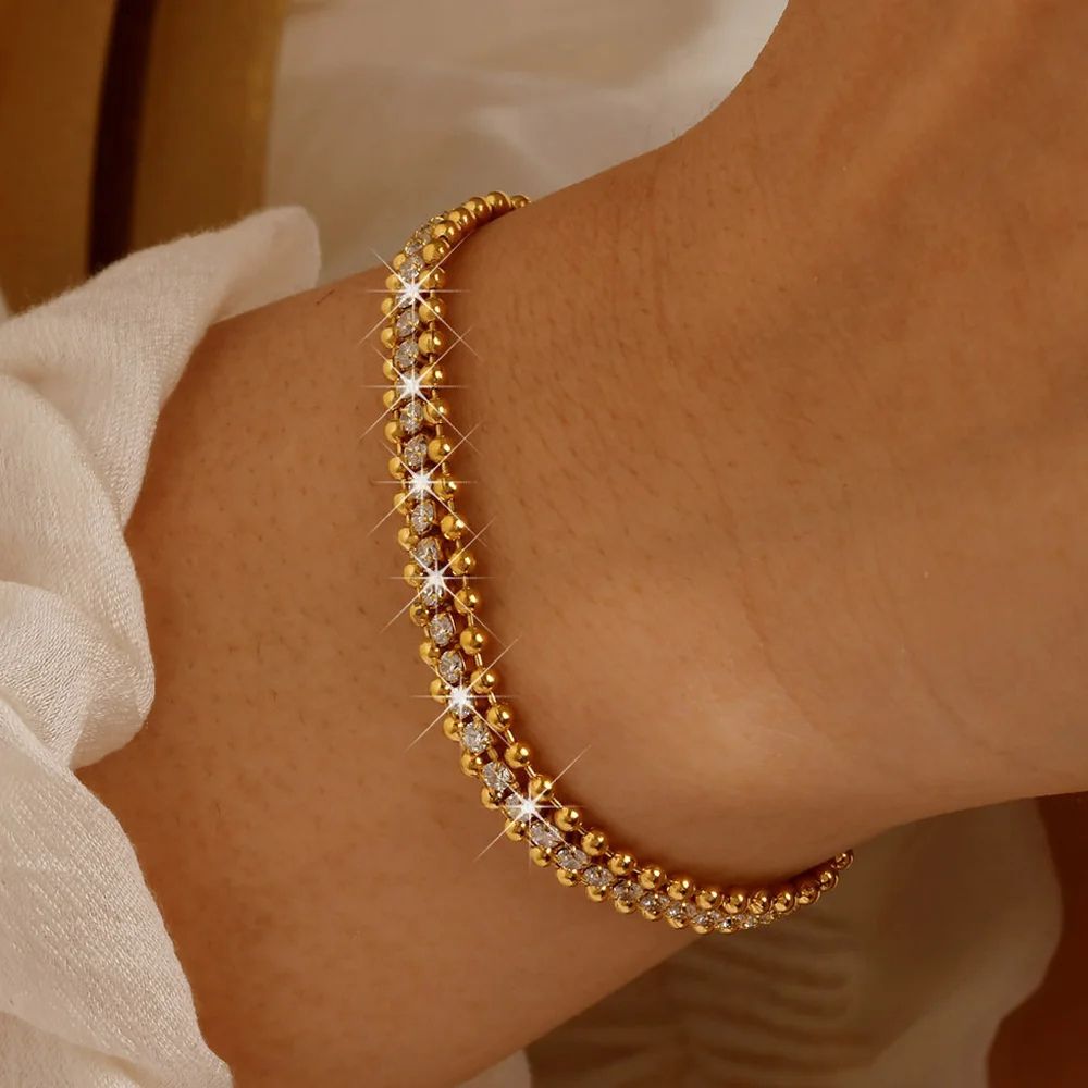 ZMZY Iced Out Tennisarmband för Kvinnor och Män – Guldfärgat Rostfritt Stål med Cubic Zirconia