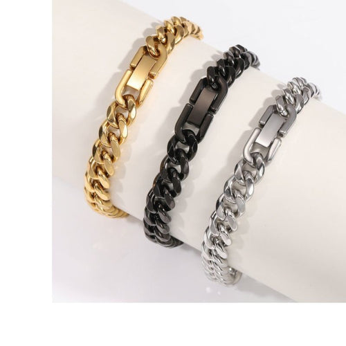 8 MM Kubansk Kedja Armband i 316L Titanstål – Gyllene & Svart, Trendigt Hip Hop-Smycke