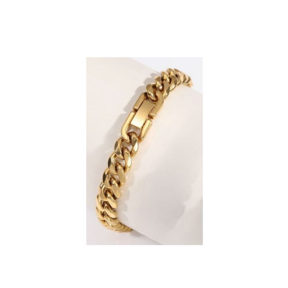 8 MM Kubansk Kedja Armband i 316L Titanstål – Gyllene & Svart, Trendigt Hip Hop-Smycke