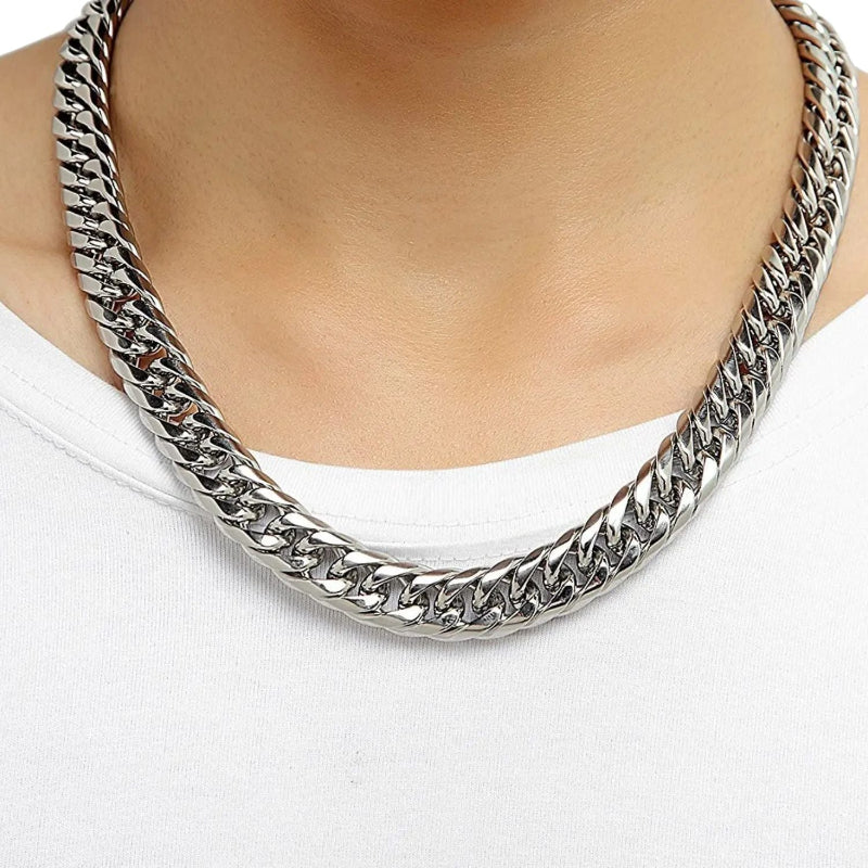Armband - Halsband  stilrent, slitstarkt och kraftfullt Cuban kjedja i rostfritt stål i silverfärg