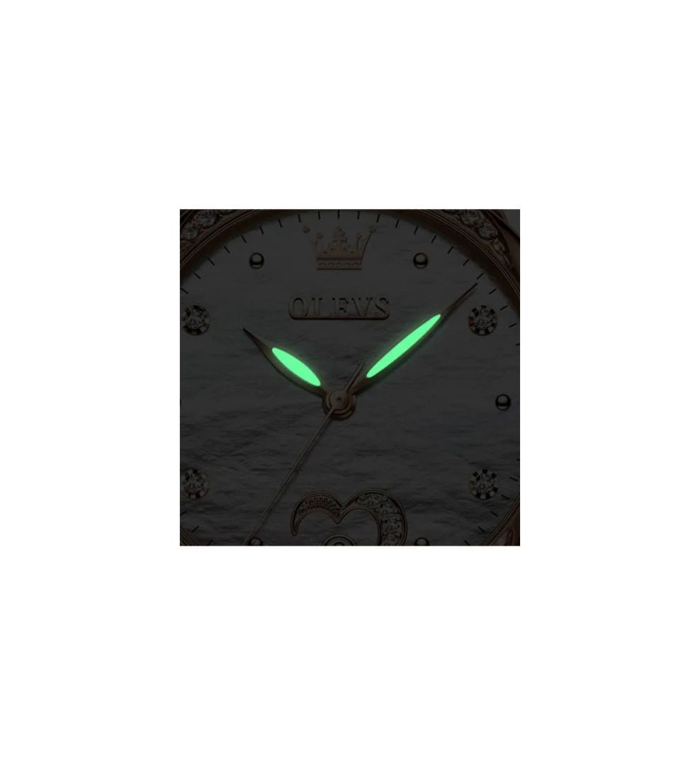 OLEVS 6631 Lyxig automatiska mekanisk hjärtklocka för damer med keramiskt armband, vattentätt