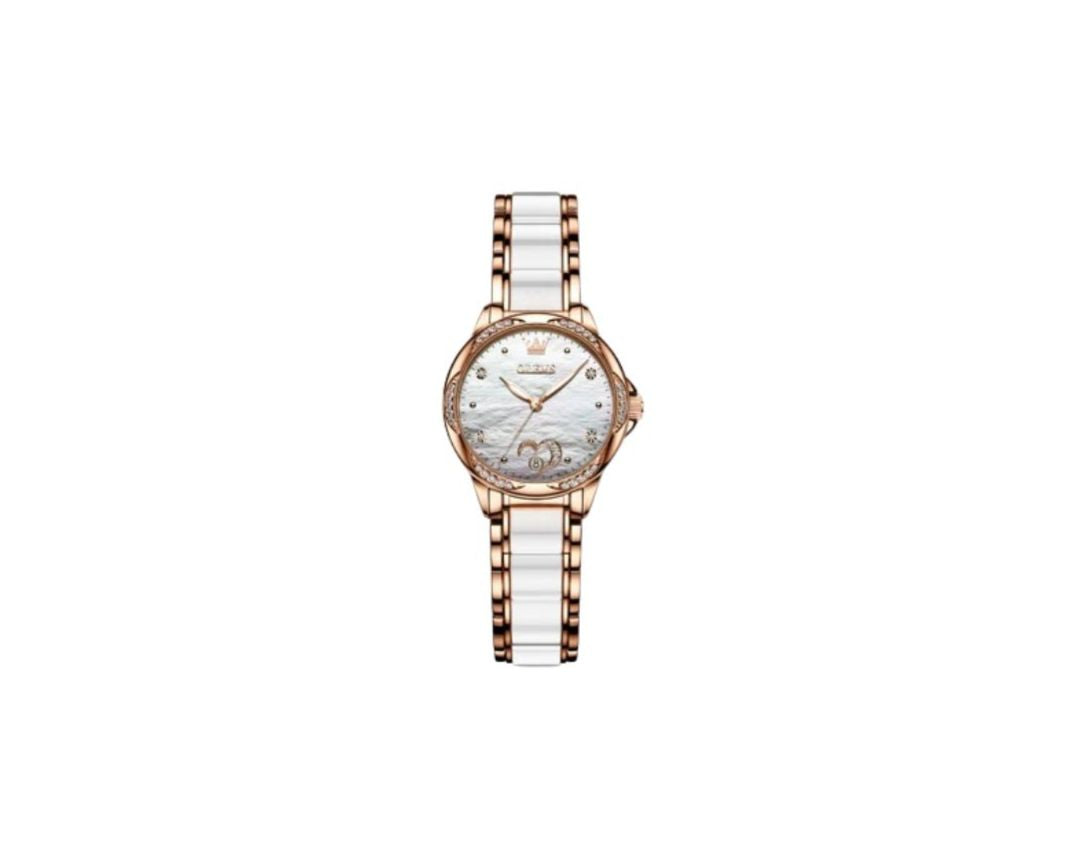 OLEVS 6631 Lyxig automatiska mekanisk hjärtklocka för damer med keramiskt armband, vattentätt