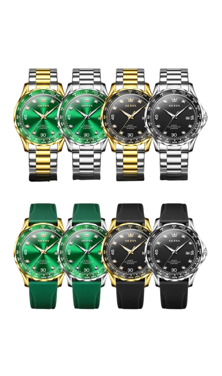 OLEVS 9988 en trendig herrkklocka, stål eller silikonarmband