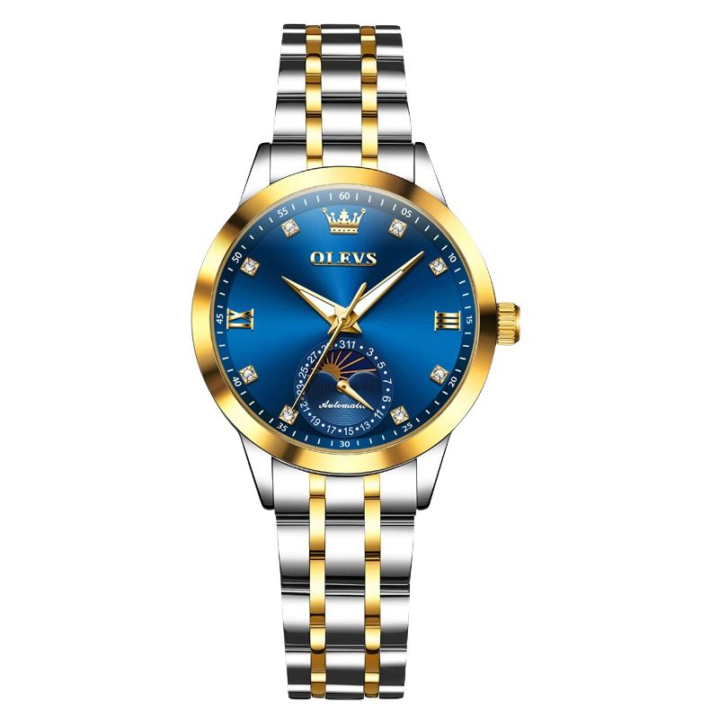 OLEVS 7041 – Lyxig Automatisk Damklocka med Månfas & Datum