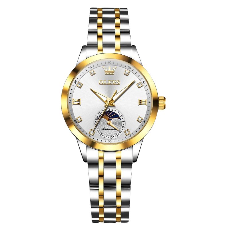 OLEVS 7041 – Lyxig Automatisk Damklocka med Månfas & Datum