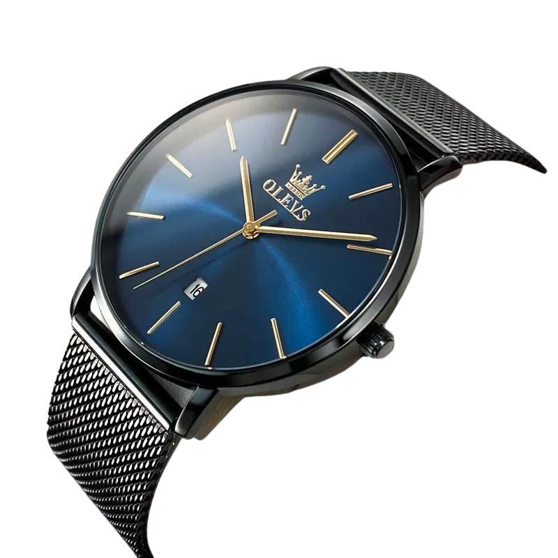 OLEVS 5869 Herrklocka – Ultra-tunn Quartz Original – Vattentät, Datumvisning, Mesh-stålband, Enkel & Elegant Fashion Casual Watch för Män
