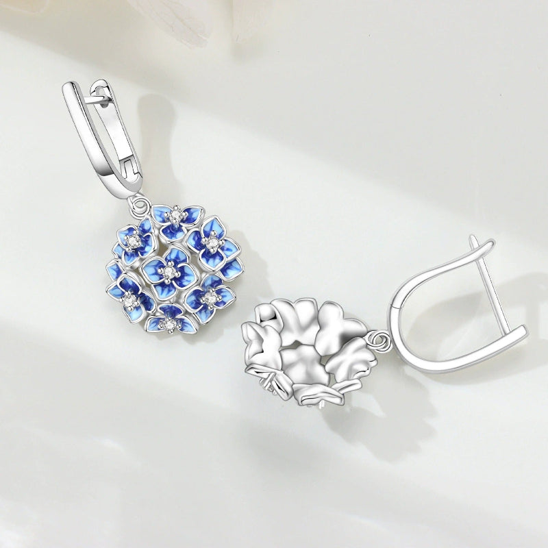 Blå blomörhängen i 925 sterling silver - romantiska hängörhängen med zirkon