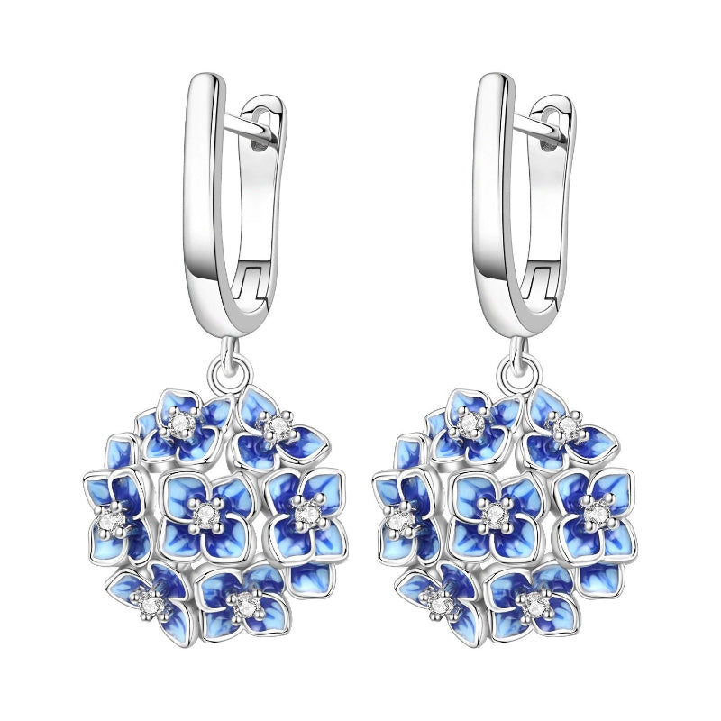 Blå blomörhängen i 925 sterling silver - romantiska hängörhängen med zirkon