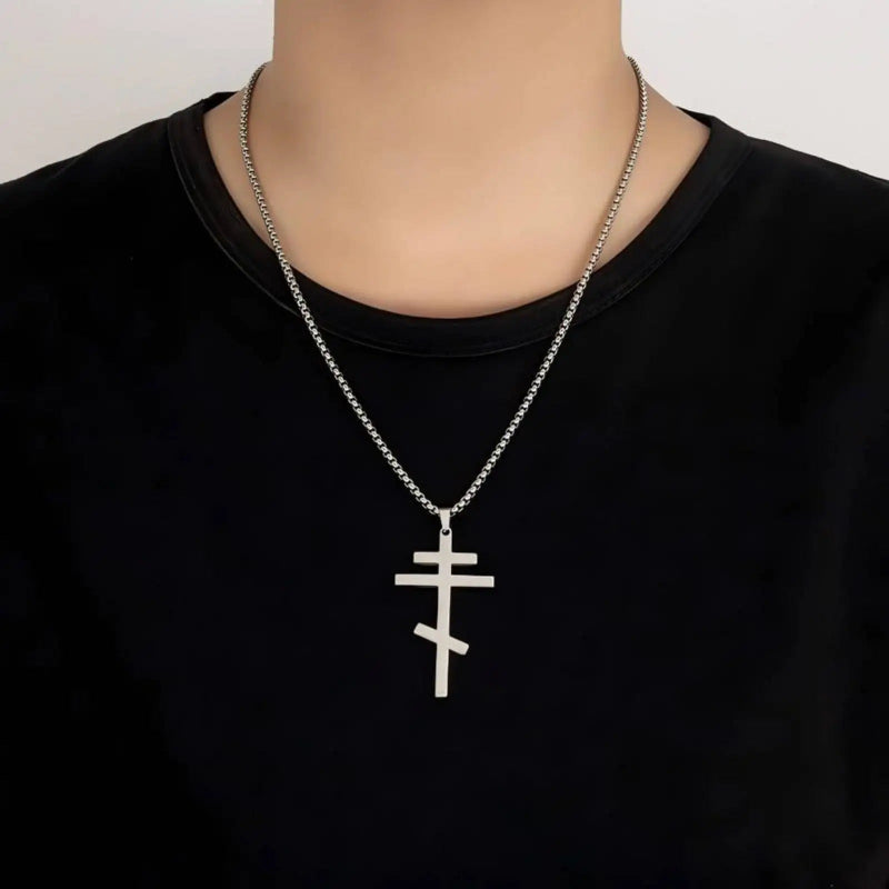 Ortodox korshalsband i rostfritt stål, unisex religiöst hängsmycke
