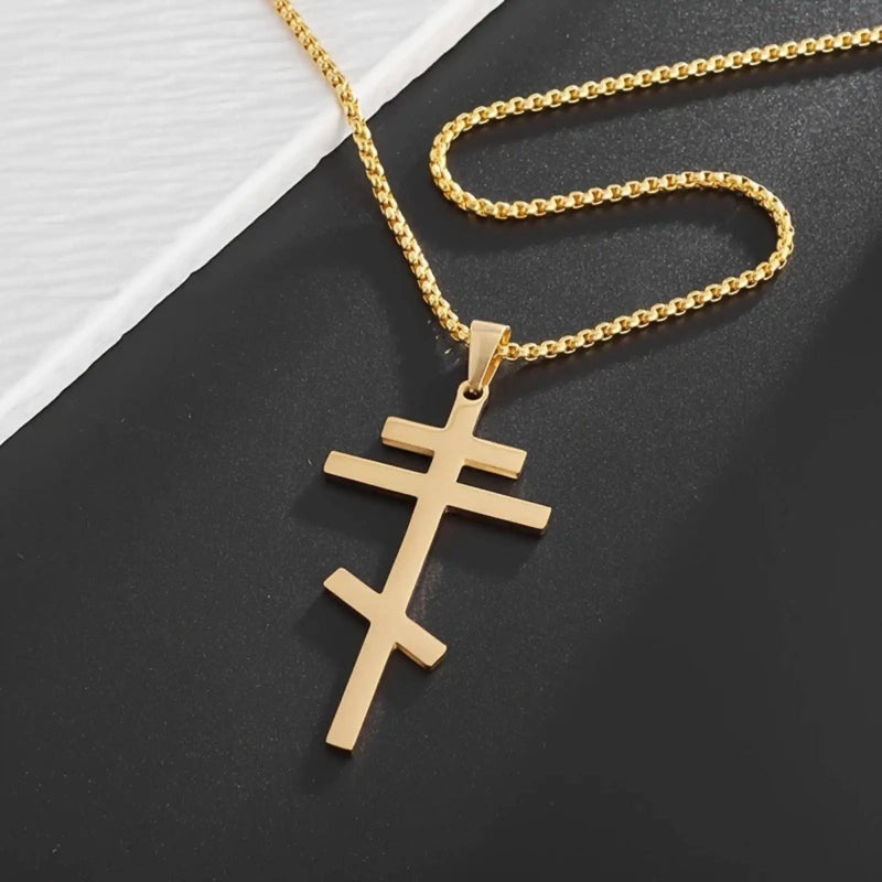 Ortodox korshalsband i rostfritt stål, unisex religiöst hängsmycke