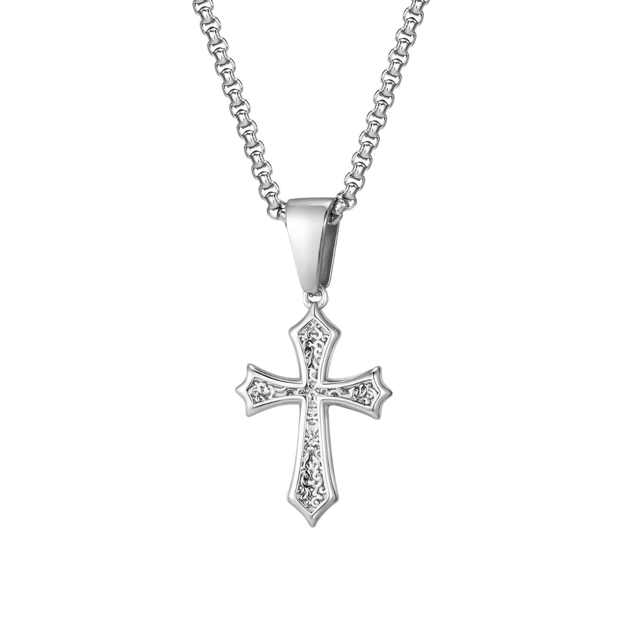 Hip Hop korshalsband för män & kvinnor – Rostfritt stål, kristet korshänge, 60 cm – Silver, Guld, Svart